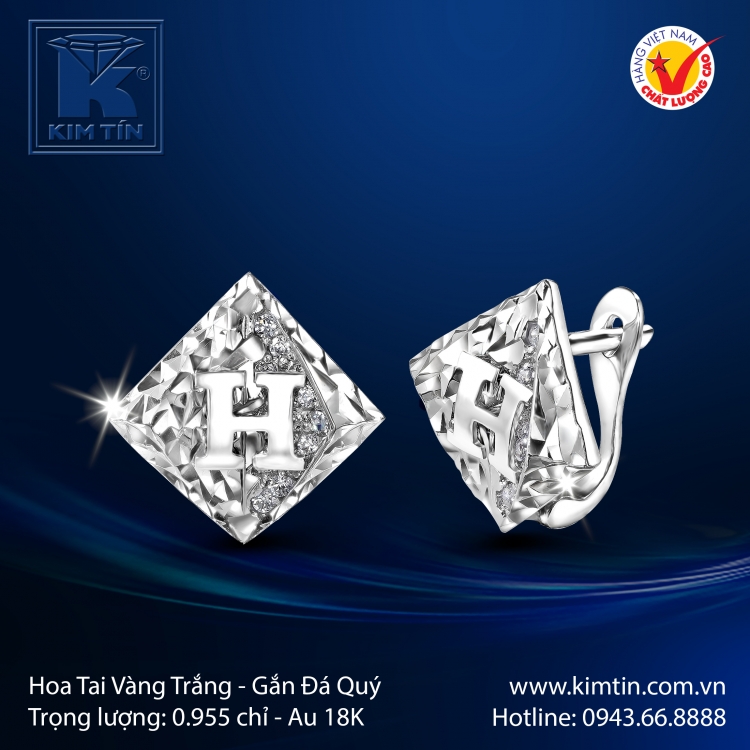 Hoa Tai Vàng Trắng 18K