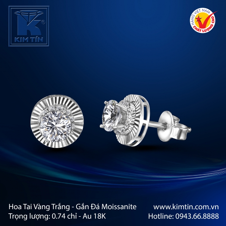 Hoa Tai Vàng Trắng 18K