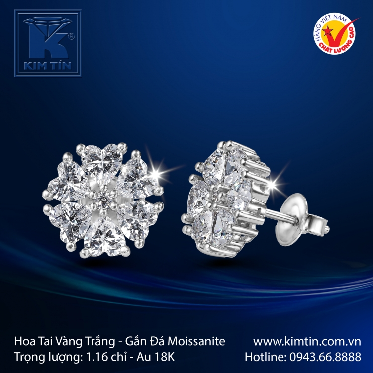 Hoa Tai Vàng Trắng 18K