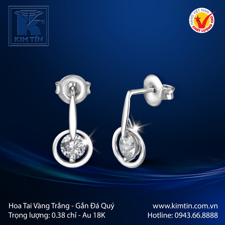 Hoa Tai Vàng Trắng 18K