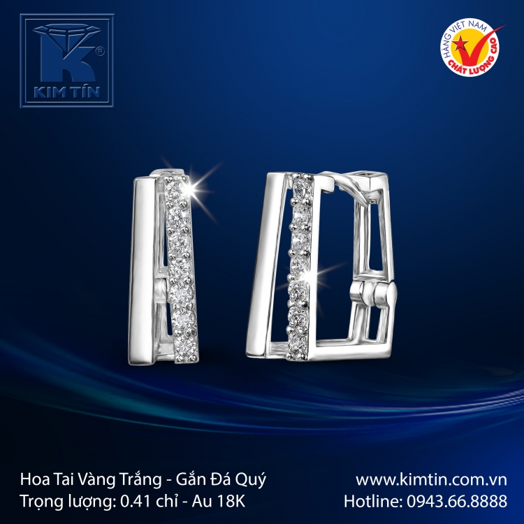 Hoa Tai Vàng Trắng 18K