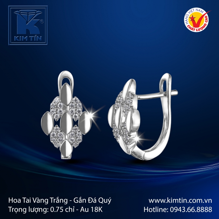 Hoa Tai Vàng Trắng 18K