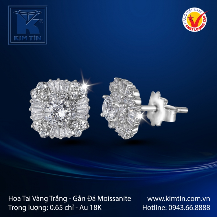 Hoa Tai Vàng Trắng 18K