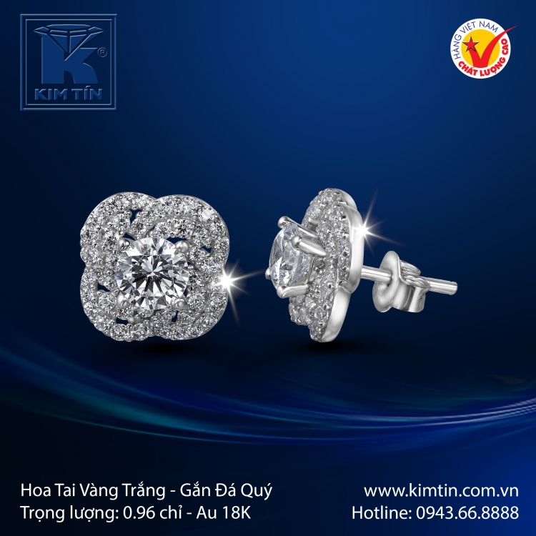 Hoa Tai Vàng Trắng 18K