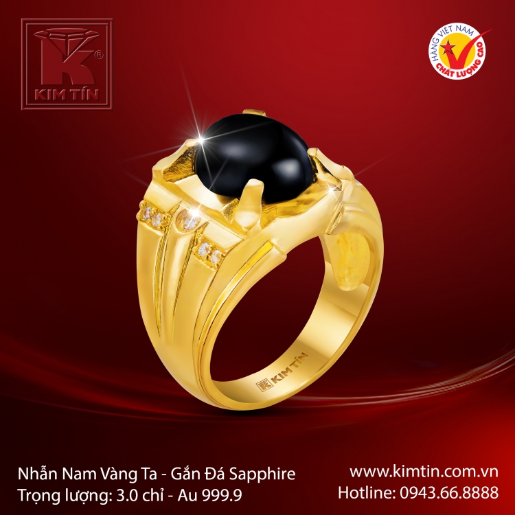 Nhẫn Nam Vàng 24K Gắn Đá Sapphire