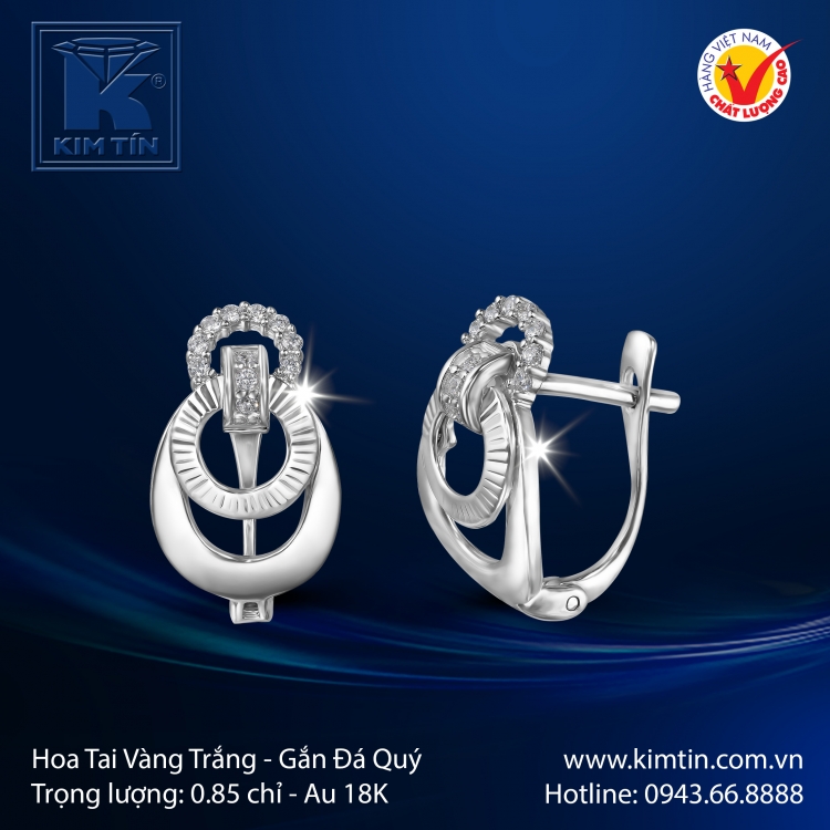 Hoa Tai Vàng Trắng 18K