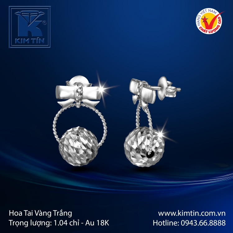 Hoa Tai Vàng Trắng 18K