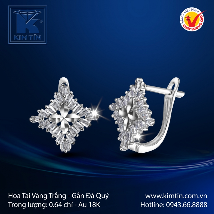 Hoa Tai Vàng Trắng 18K