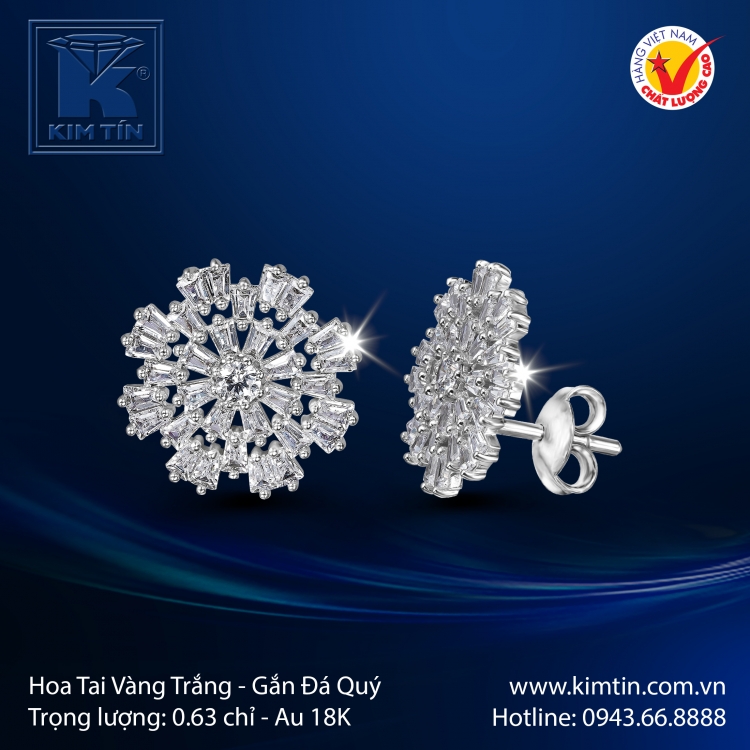 Hoa Tai Vàng Trắng 18K