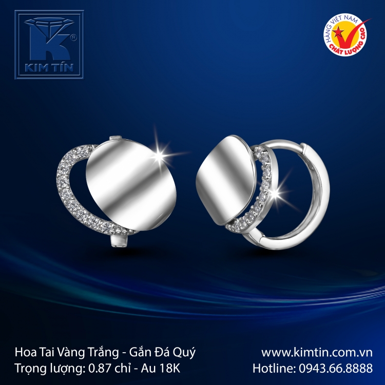 Hoa Tai Vàng Trắng 18K