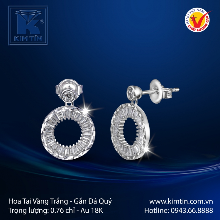 Hoa Tai Vàng Trắng 18K