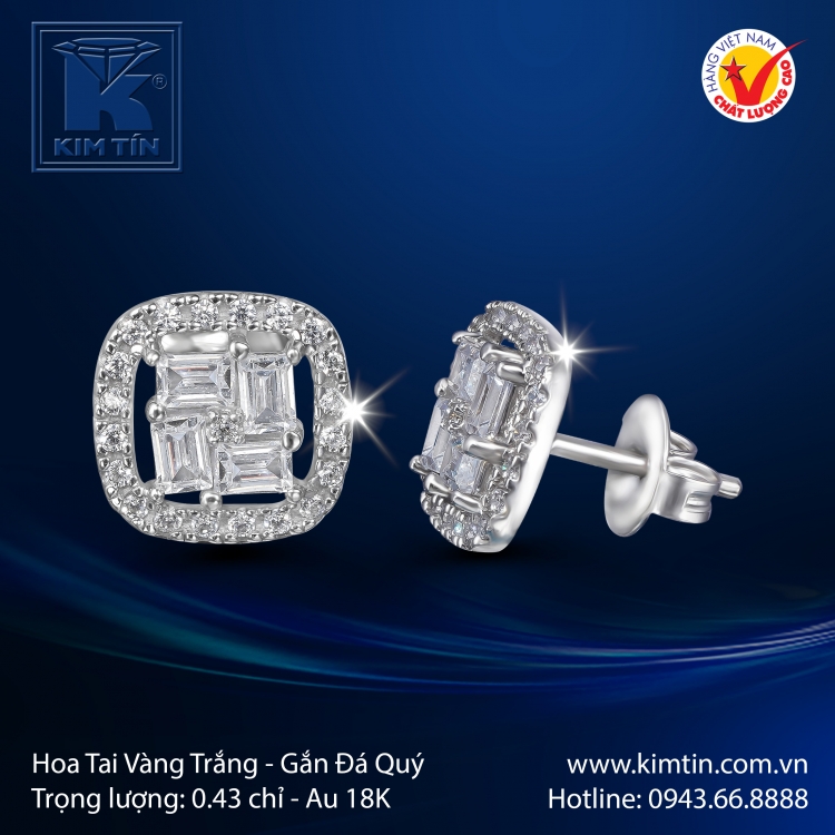 Hoa Tai Vàng Trắng 18K