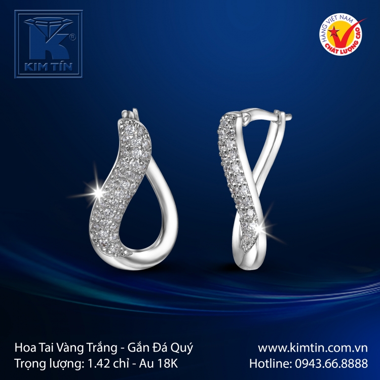 Hoa Tai Vàng Trắng 18K