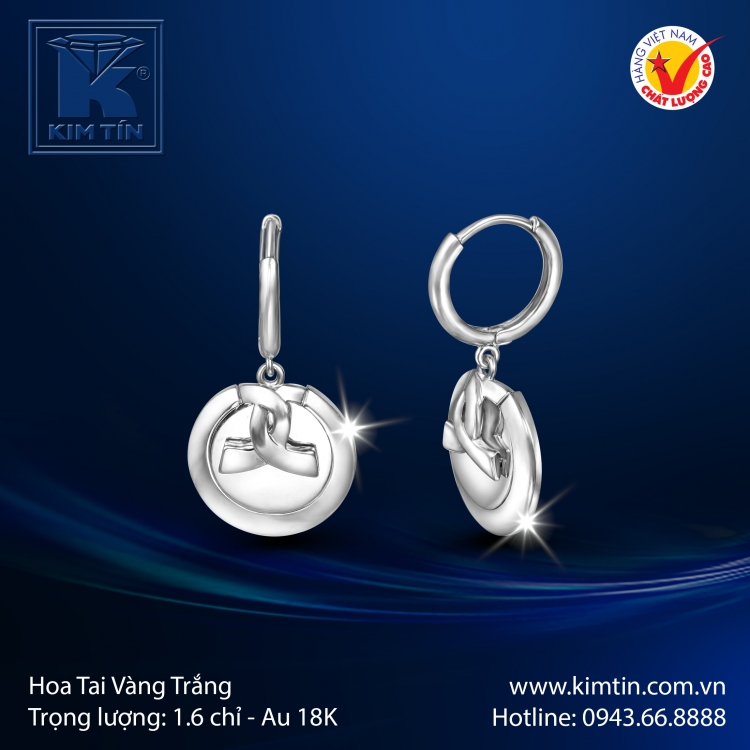Hoa Tai Vàng Trắng 18K