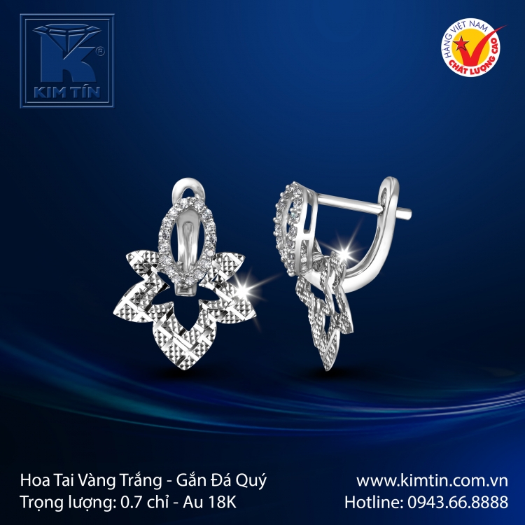Hoa Tai Vàng Trắng 18K
