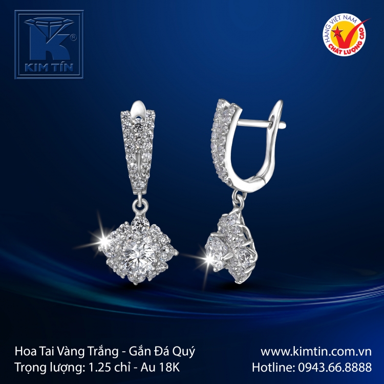 Hoa Tai Vàng Trắng 18K
