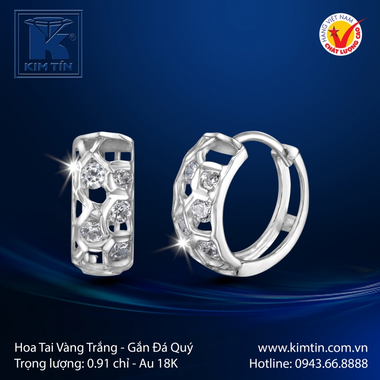 Hoa Tai Vàng Trắng 18K
