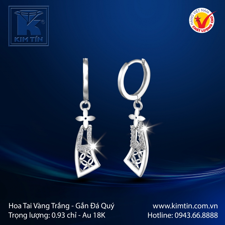 Hoa Tai Vàng Trắng 18K