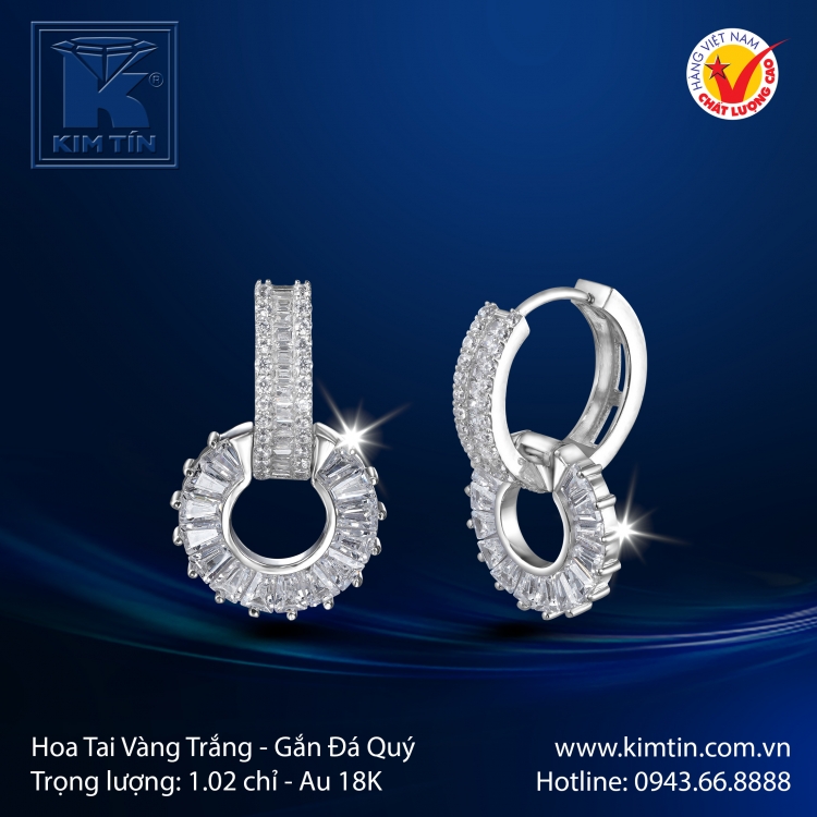 Hoa Tai Vàng Trắng 18K