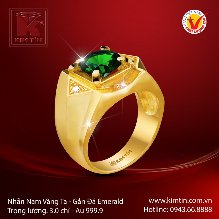 Nhẫn Nam Vàng 24K Gắn Đá Emerald