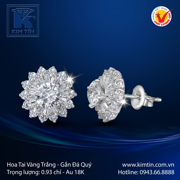 Hoa Tai Vàng Trắng 18K