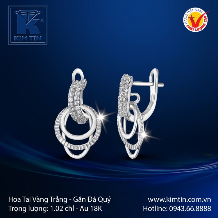Hoa Tai Vàng Trắng 18K