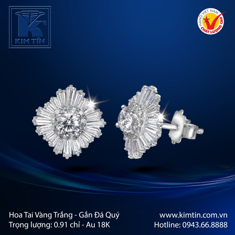 Hoa Tai Vàng Trắng 18K