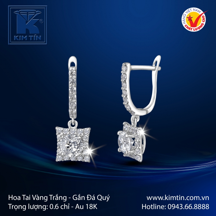 Hoa Tai Vàng Trắng 18K