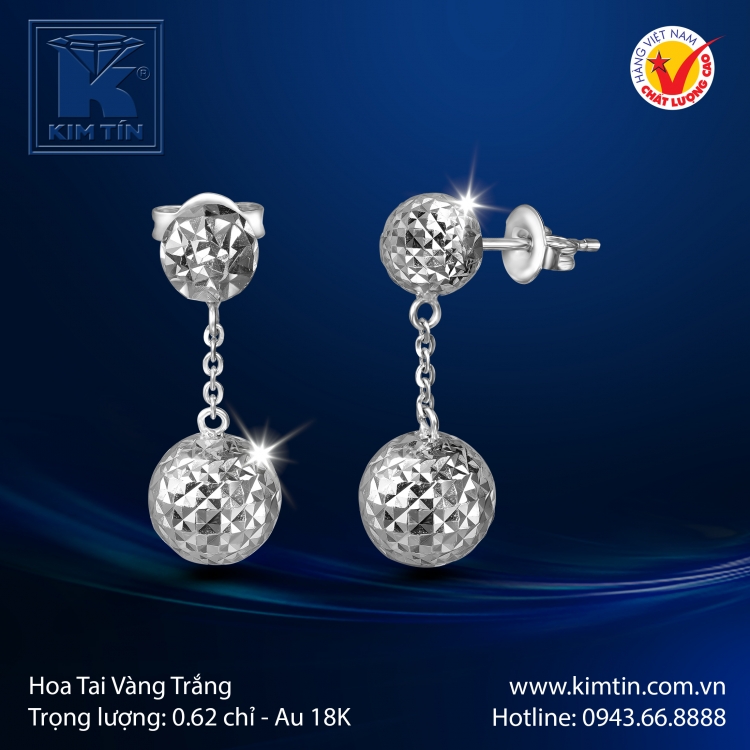 Hoa Tai Vàng Trắng 18K