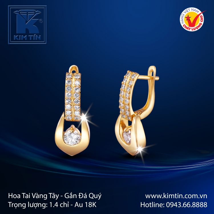 Hoa Tai Vàng Màu 18K