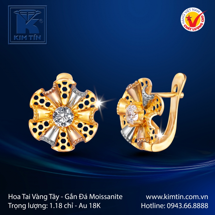 Hoa Tai Vàng Màu 18K