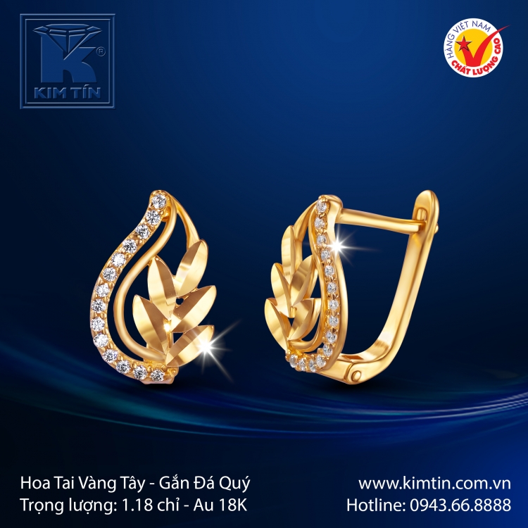 Hoa Tai Vàng Màu 18K