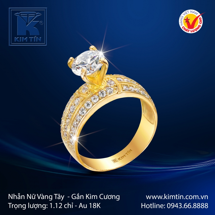 Nhẫn Kim Cương Vàng Màu 18K