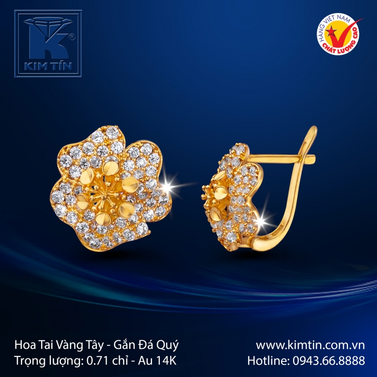 Hoa Tai Vàng Màu 14K