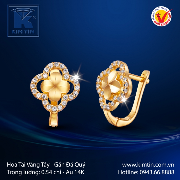 Hoa Tai Vàng Màu 14K