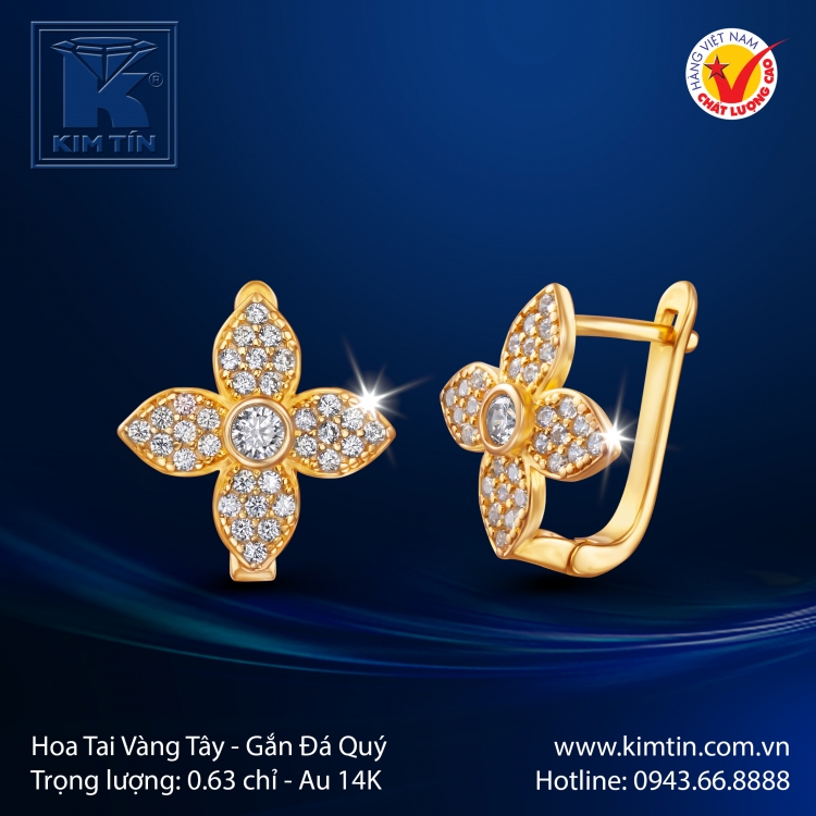 Hoa Tai Vàng Màu 14K