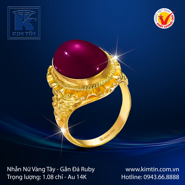 Nhẫn Nữ Vàng Màu Gắn Đá Ruby