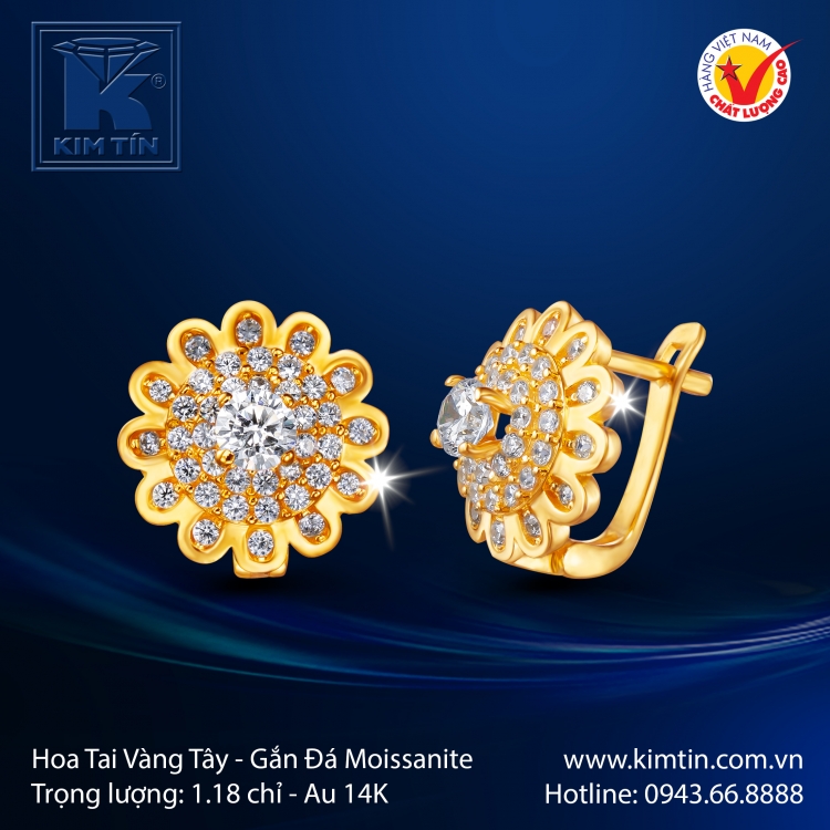 Hoa Tai Vàng Màu 14K