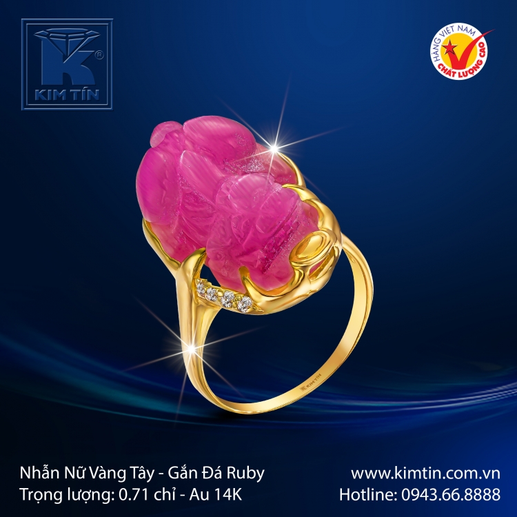 Nhẫn Nữ Vàng Màu Gắn Đá Ruby