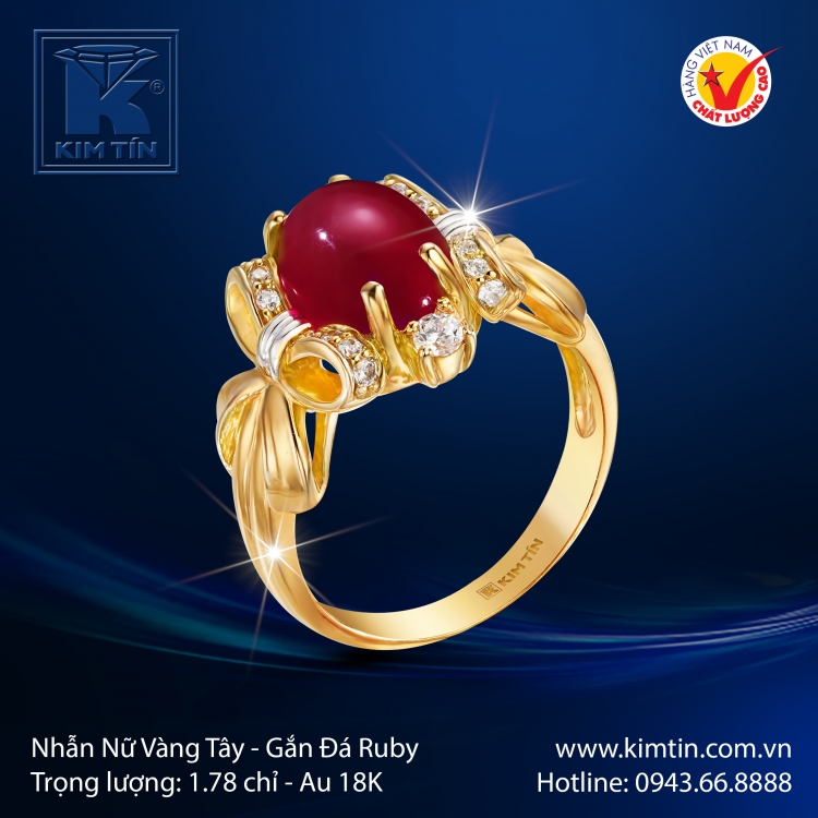 Nhẫn Nữ Vàng Màu Gắn Đá Ruby