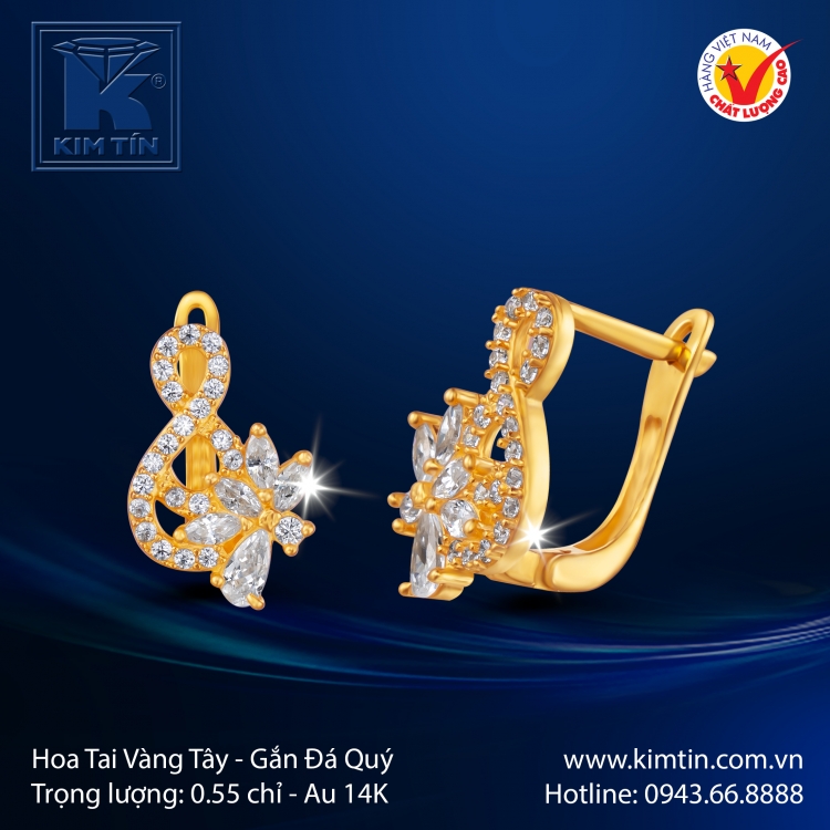 Hoa Tai Vàng Màu 14K