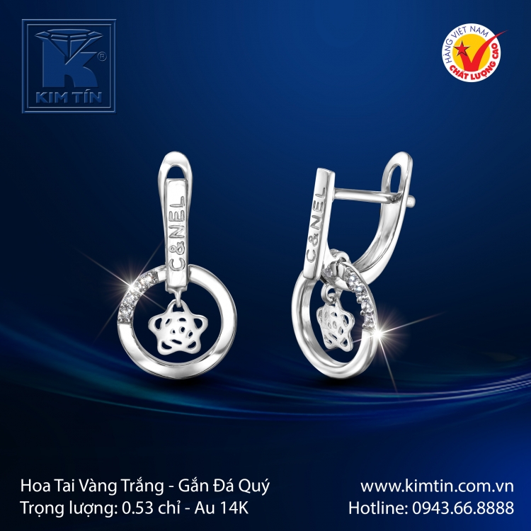 Hoa Tai Vàng Trắng 14K