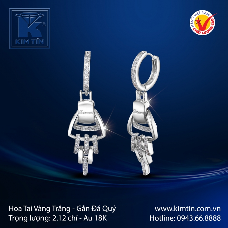 Hoa Tai Vàng Trắng 18K