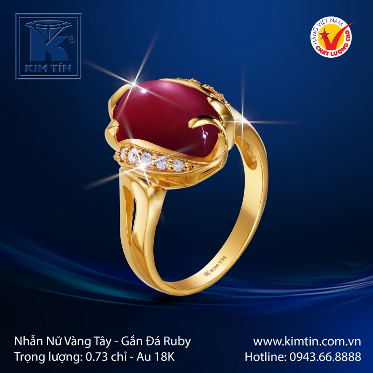 Nhẫn Nữ Vàng Màu Gắn Đá Ruby
