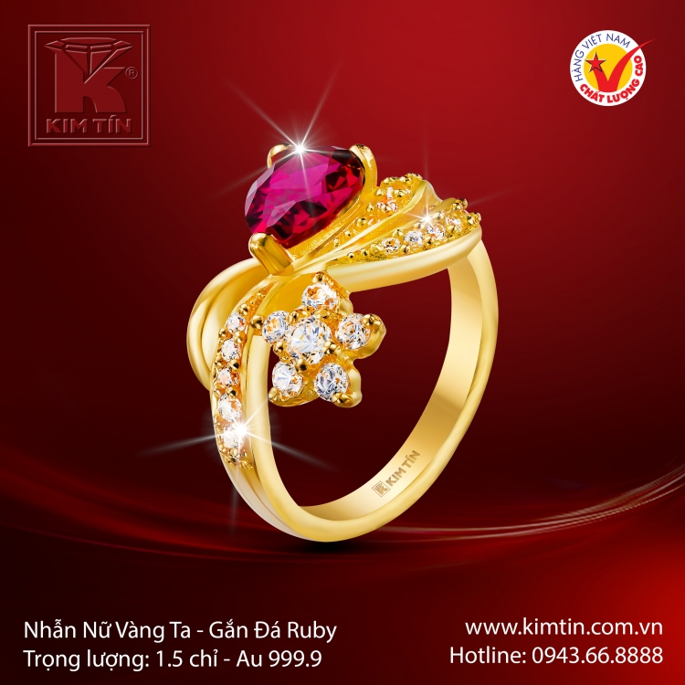 Nhẫn Nữ Vàng 24K Gắn Đá Ruby