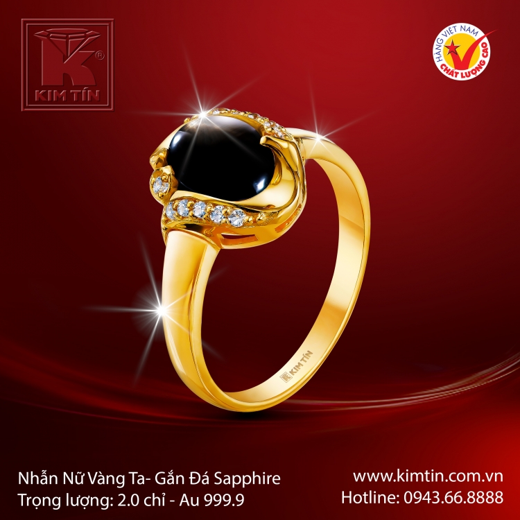 Nhẫn Nữ Vàng 24K Gắn Đá Sapphire