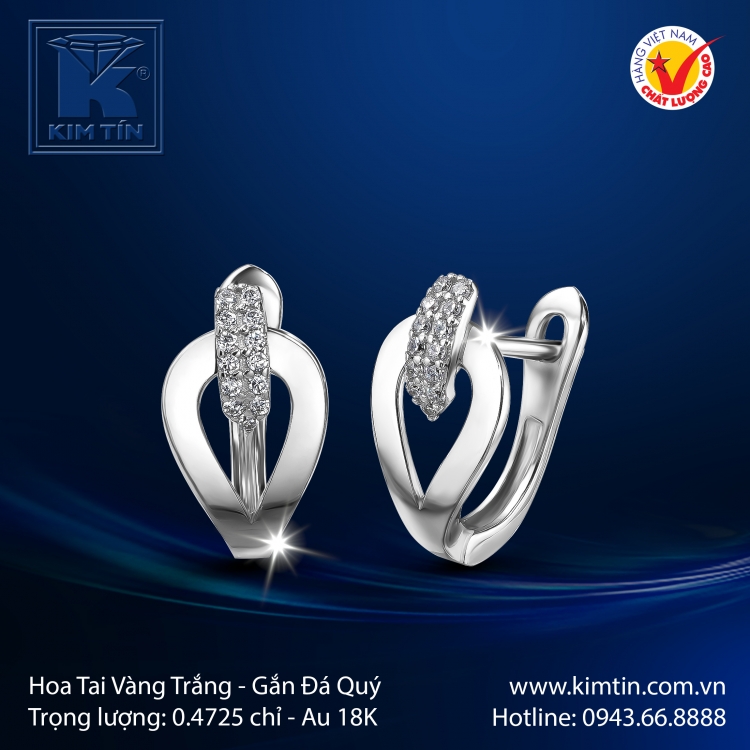 Hoa Tai Vàng Trắng 18K