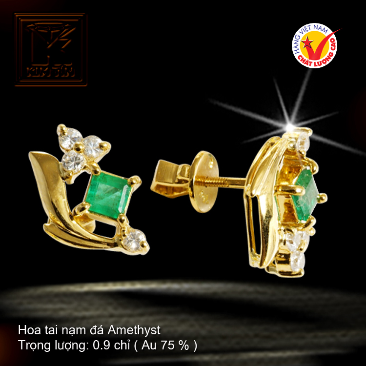 Hoa tai nạm đá Emerald