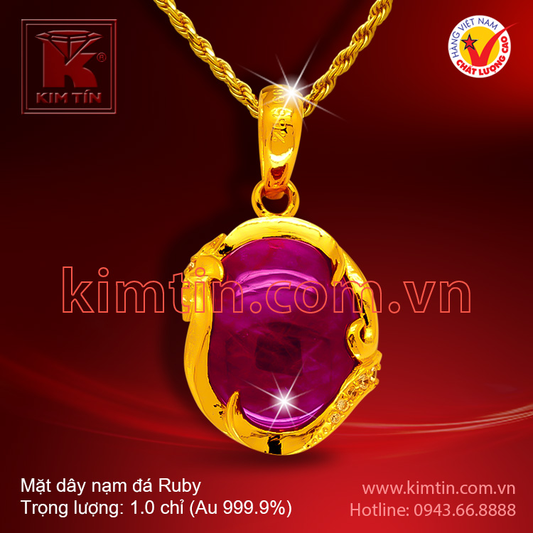 Mặt dây vàng 24k nạm đá Ruby