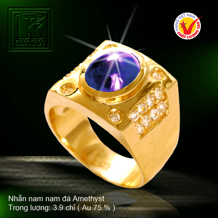 Nhẫn nam nạm đá Amethyst